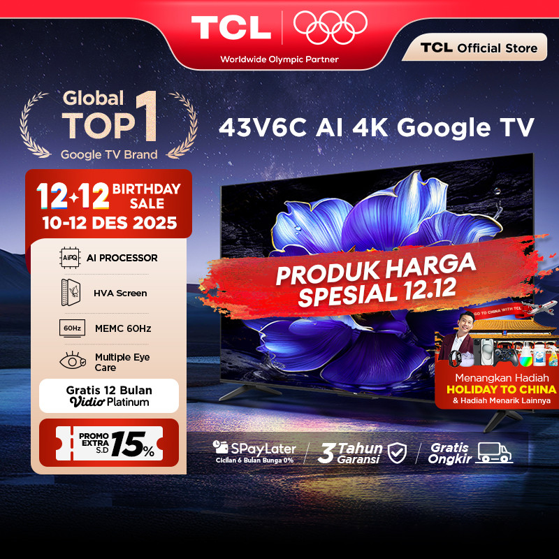 TCL AI 4K Google TV 43 inch V6C - MEMC - HDR 10 - HVA Panel - Dolby Audio - Google Play/Netflix/Yout