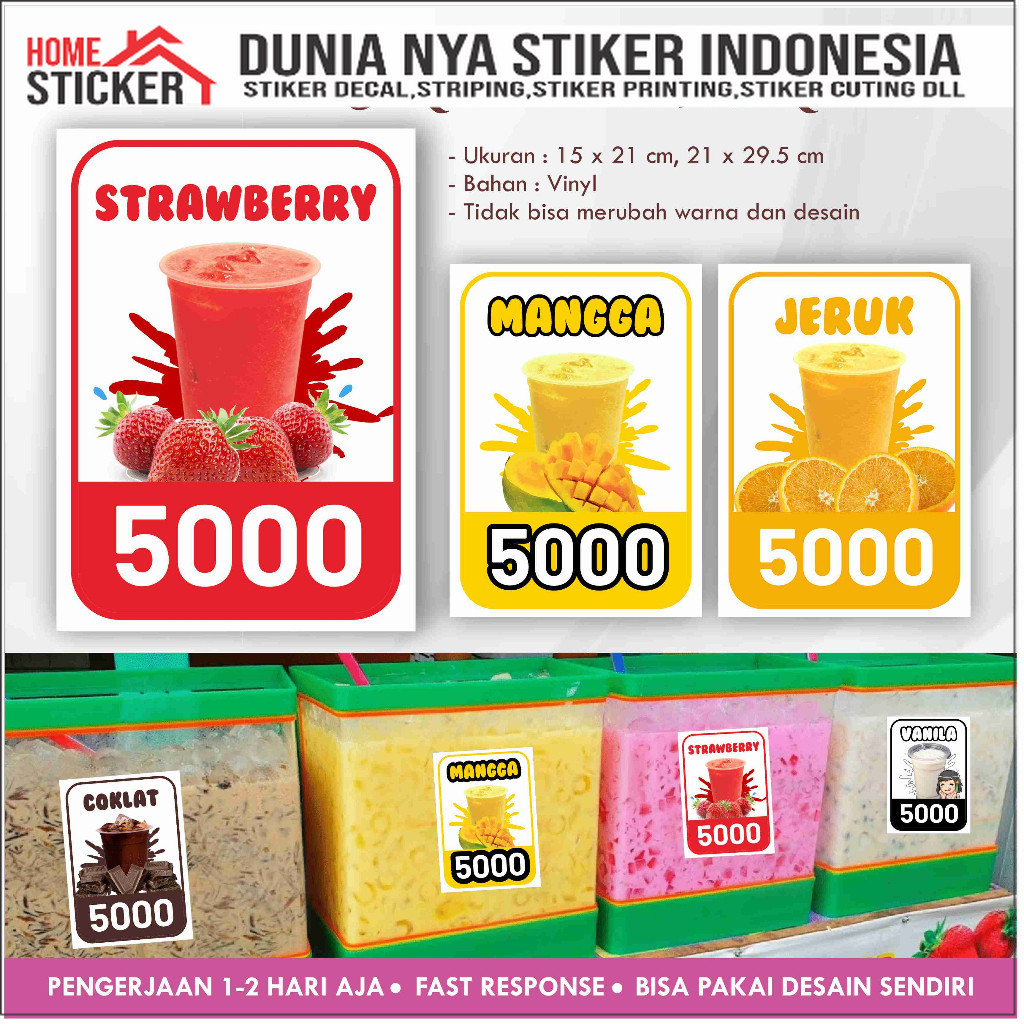 Sticker Es Buah Akuarium Vinyl / Stiker Kemasan Minuman / Stiker Cup / Logo