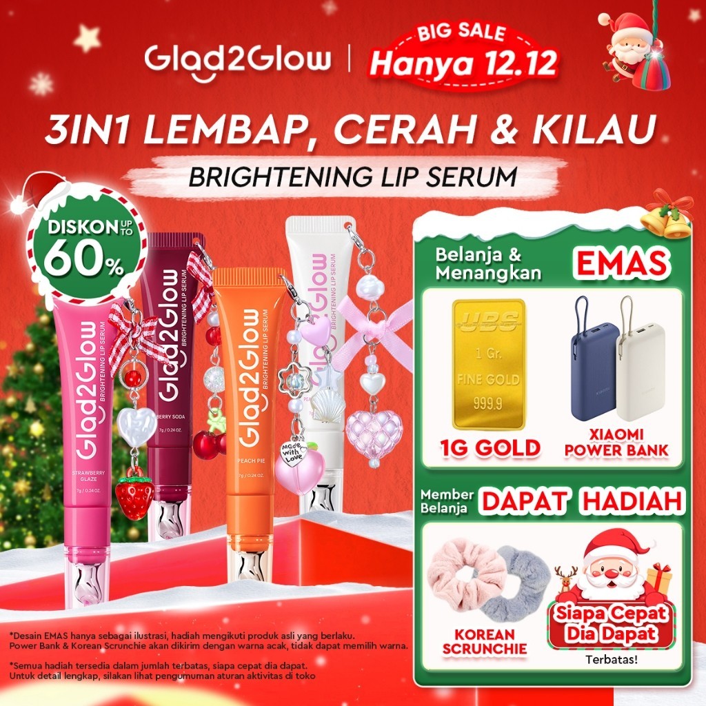 Glad2Glow BRIGHTENING LIP SERUM 7g  Mencerahkan Melembabkan dan menambahkan warna3in1  liptint lipst