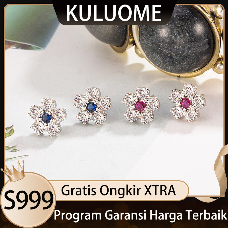 KULUOME Anting-anting Bunga Hati Merah Hati Biru Berlian Penuh Dua Warna Desain Niche Mewah Anting-a
