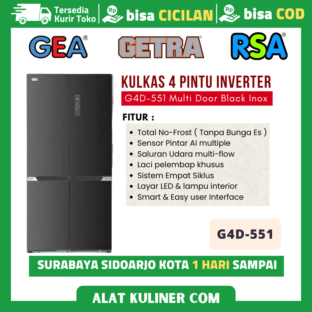 Gea G4D 551 G4D-551 Kulkas Side By Side 4 Pintu Inverter 551 Liter