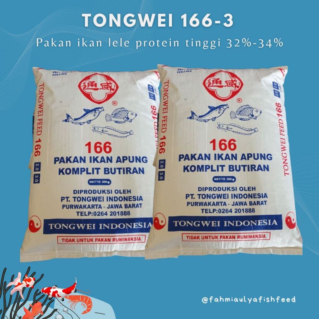 PAKAN IKAN MURAH (KEMASAN 2 KG) TONGWEI 166-3 Pakan Ikan Lele Tinggi Protein 34% Pakan Ikan Lele Pre