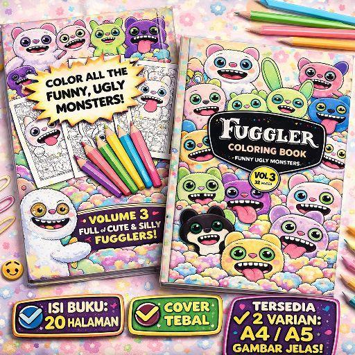 DpinxAaTivityFUGGLER Buku Gambar Mewarnai Vol. 3 Funny Ugly Monsters 20 Halaman Ilustrasi Jelas Cove