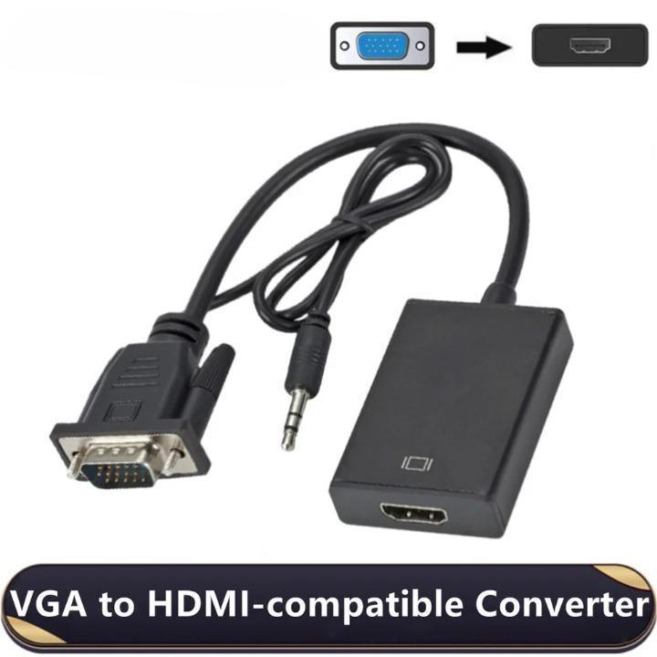 Adapter VGA ke HDMI 1080P Converter Kabel VGA Male HDMI Female Audio 3.5mm USB Tambahan Monitor PC L