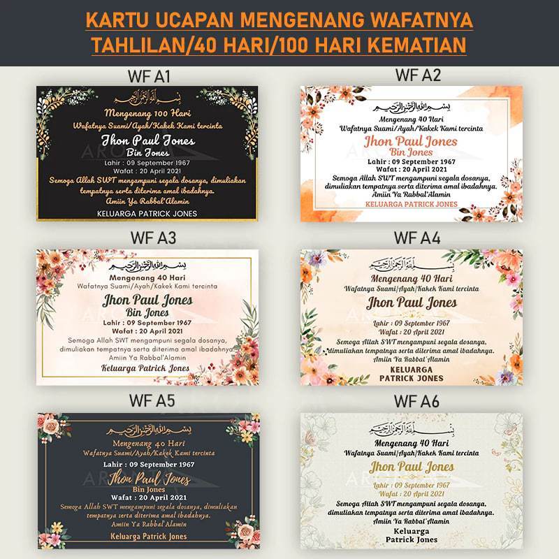 Cetak Kartu Mengenang 40/100/1000 Hari Wafatnya, Kartu Mengenang Wafatnya Stiker Tahlil