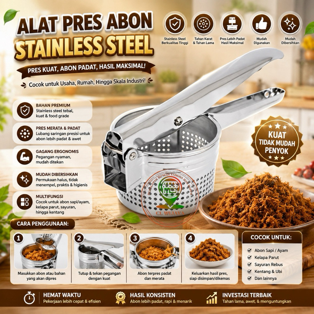 PROMO GRATIS ONGKIR - ALAT PRES ABON STAINLESS STEEL 10CM STAINLESS STEEL / ALAT PRES SERBAGUNA