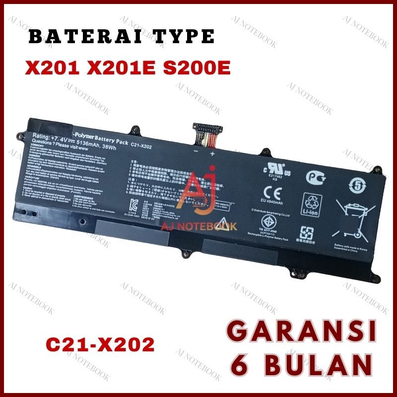 Baterai Batre Asus X201 X201E S200E Series C21-X202 Asus X201E -AJNB