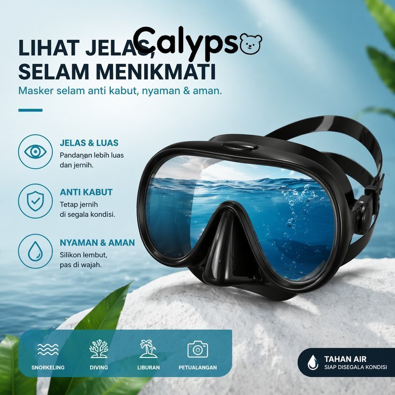 masker selam anti kabut kacamata renang silikon kaca tempered panoramic snorkeling diving dewasa