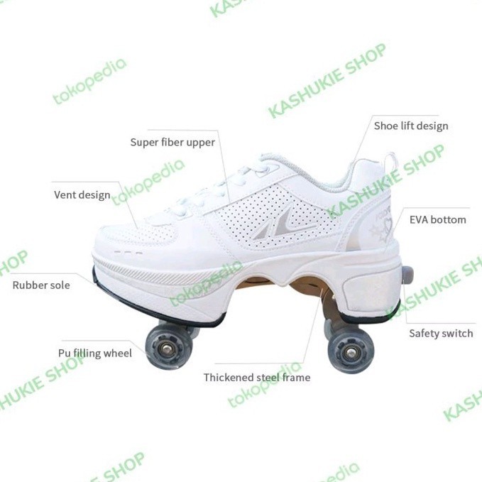 Sepatu Roda 4 Roda Kick Roller Fashion Shoes Skate Dewasa Anak  Putih 4 original asli
