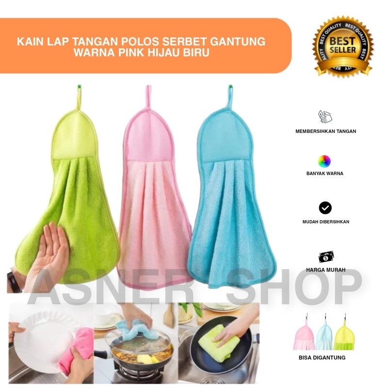 ASNR Kain Lap Tangan Hand towel polos Handuk Serbet Gantung Warna Pink Hijau biru