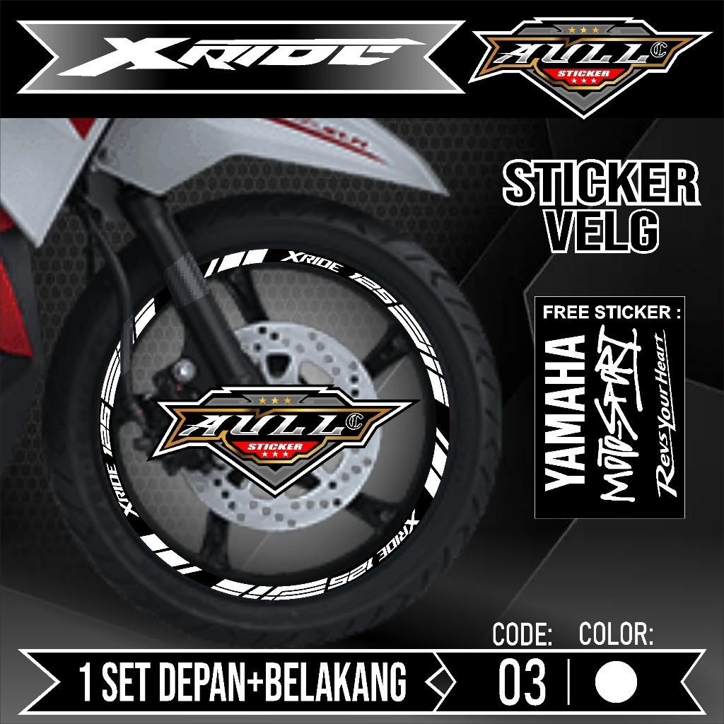 Stiker Velg XRIDE Cutting Velk Motor Yamaha XRIDE List Sticker Velk Ban Variasi Lengkap Set Depan Be