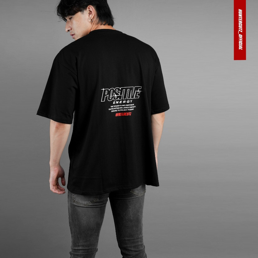 HUNTERCUTZ - Kaos Oversize Pria Jet Black Positive Energy
