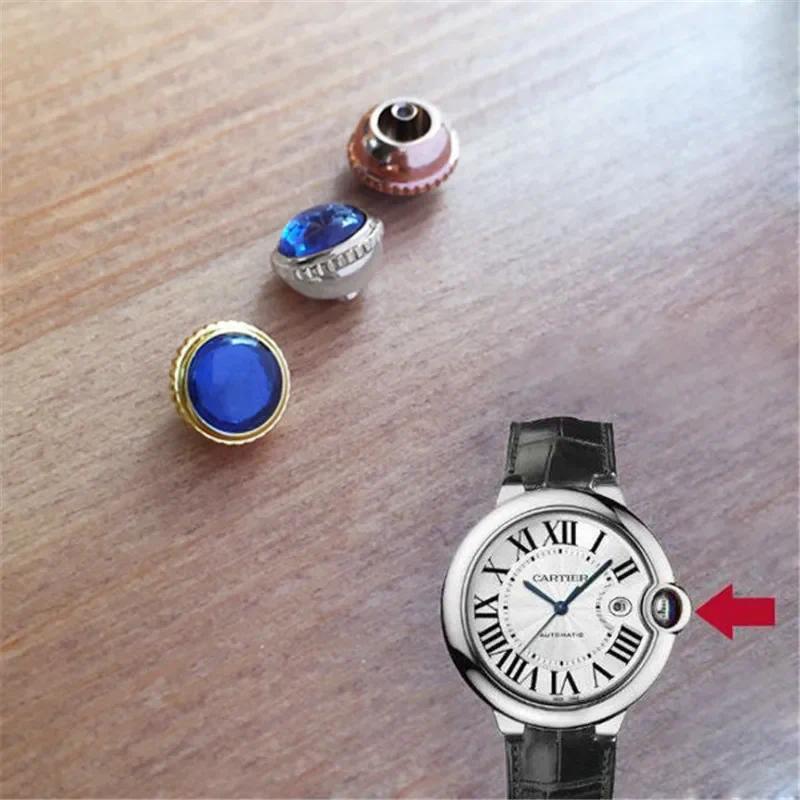 Waterproof Blue Stone Watch Crown for Cartier Ballon Bleu Watch Adjust Time Parts