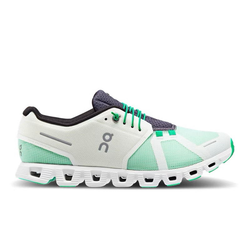 ON RUNNING CLOUD 5 WHITE GREEN RUNNING SHOES