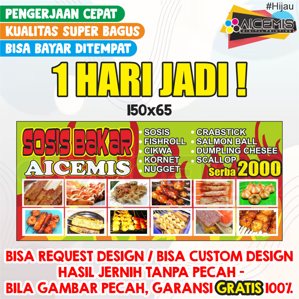 Spanduk Sosis Bakar / Spanduk usaha / Spanduk Warung / Spanduk jualan / Spanduk jajanan / Spanduk Se