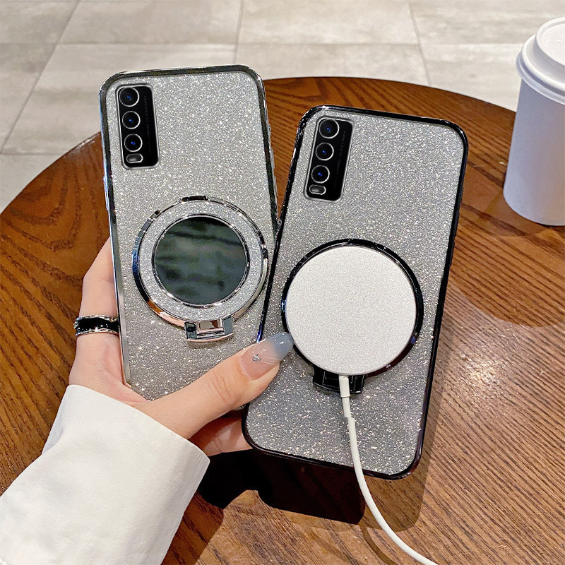 Casing untuk VIVO Y20 Y20S Y12A Y12S Y20A Y20i, casing ponsel silikon dengan braket cermin rias bula