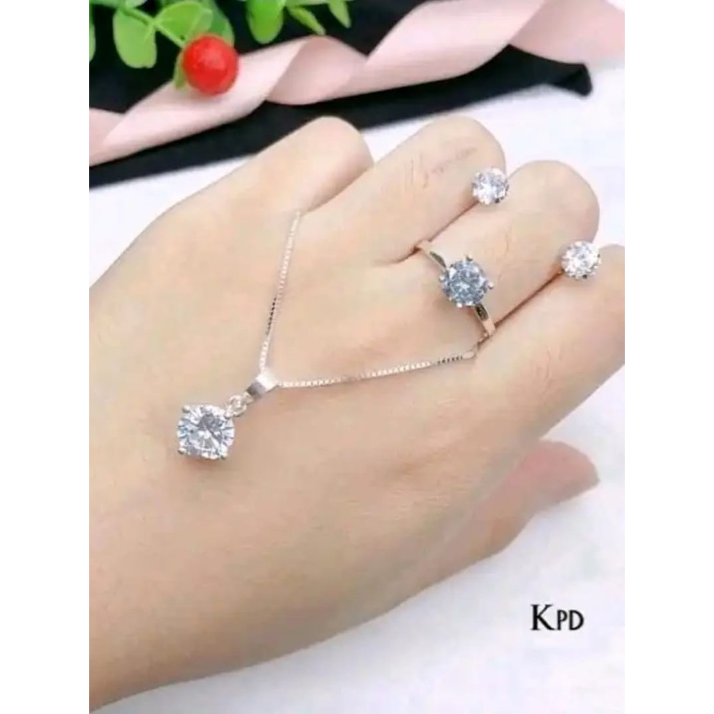 COD Aksesoris Satu Set Perhiasan Wanita Dewasa Titanium 1 Set Komplit, Perhiasan Wanita silver anti 