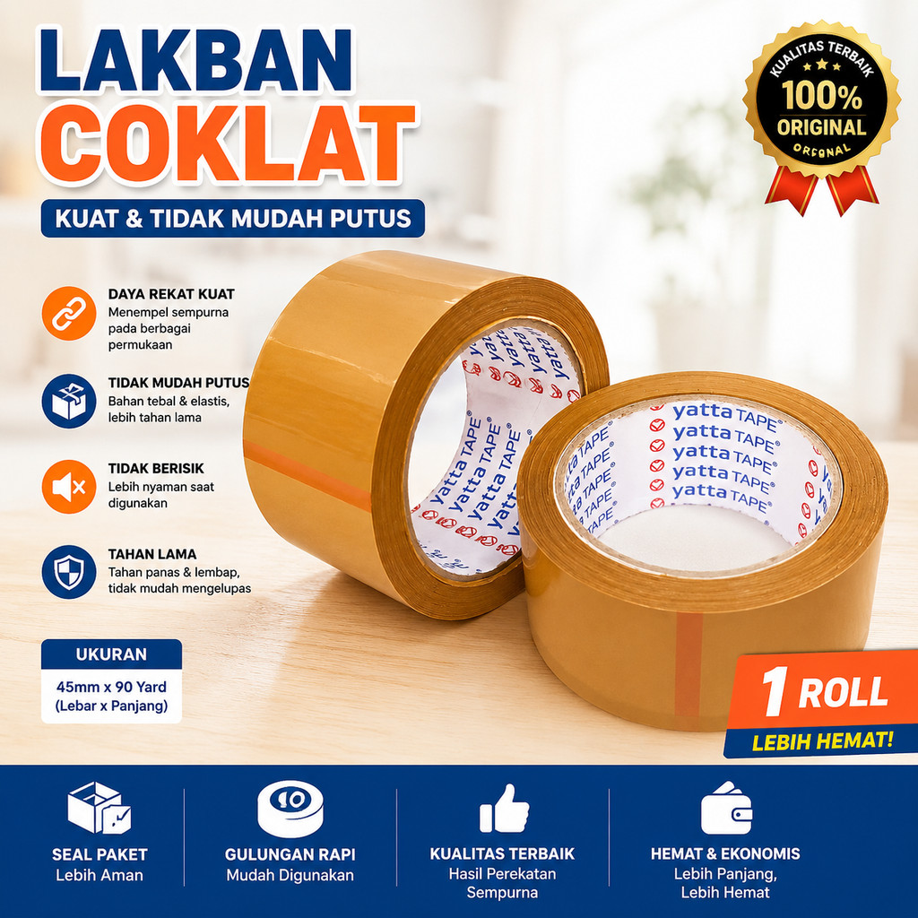 Lakban Coklat 48mm x 72 Yard YATTA - Solatip Isolasi Packing Dus Segel Paket Tebal Murah