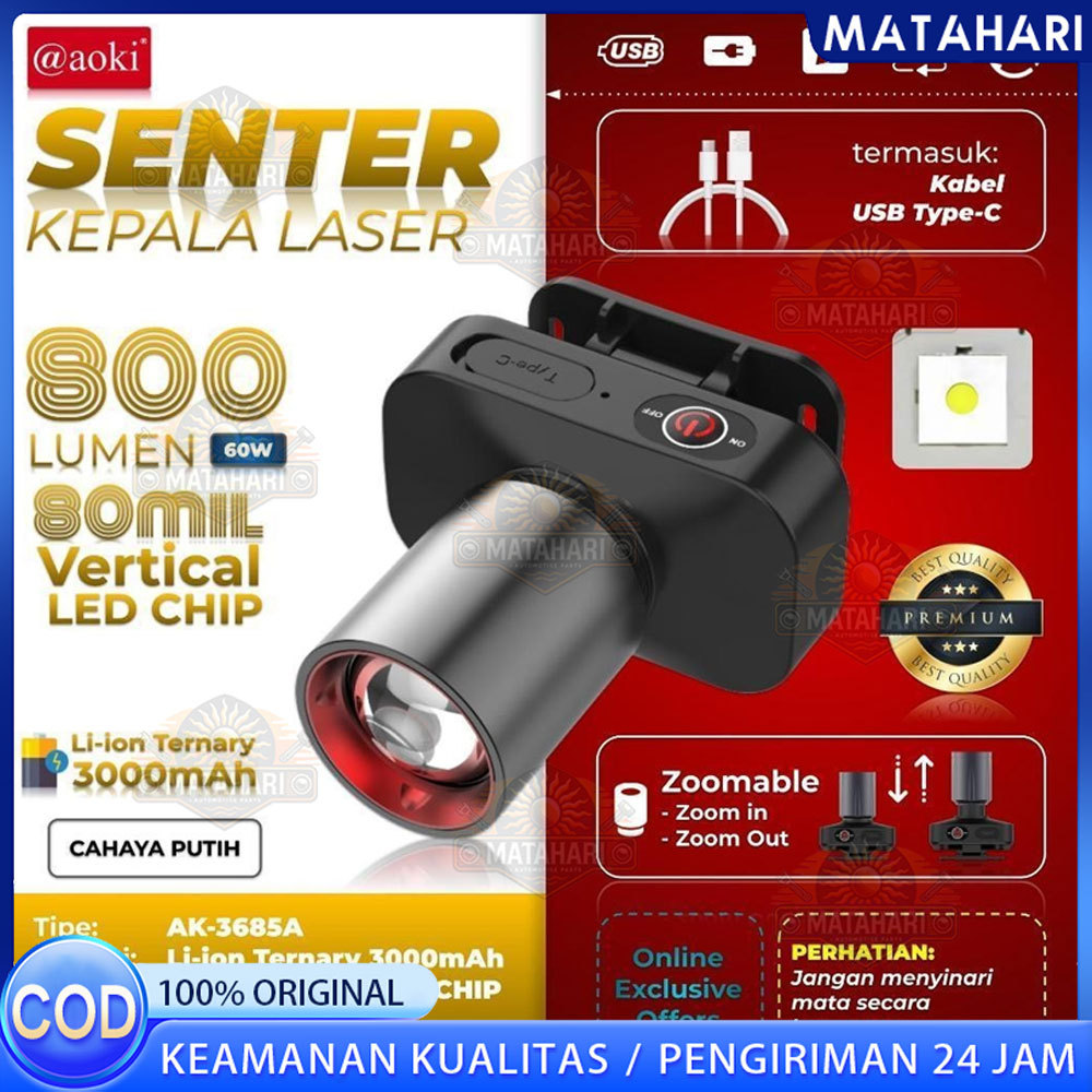 AOKI SENTER KEPALA LED ZOOM AK-3685A & AK-3686K 60W / CAHAYA SUPER TERANG / JARAK JAUH LASER / @AOKI