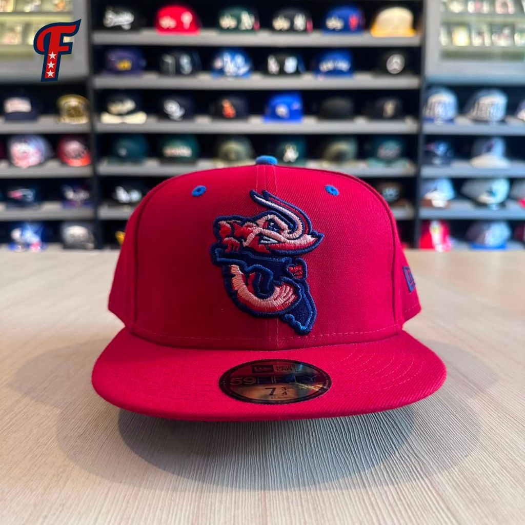 Topi New Era Jacksonville Jumbo Shrimp Red 59FIFTY Baseball Fitted Hat Original