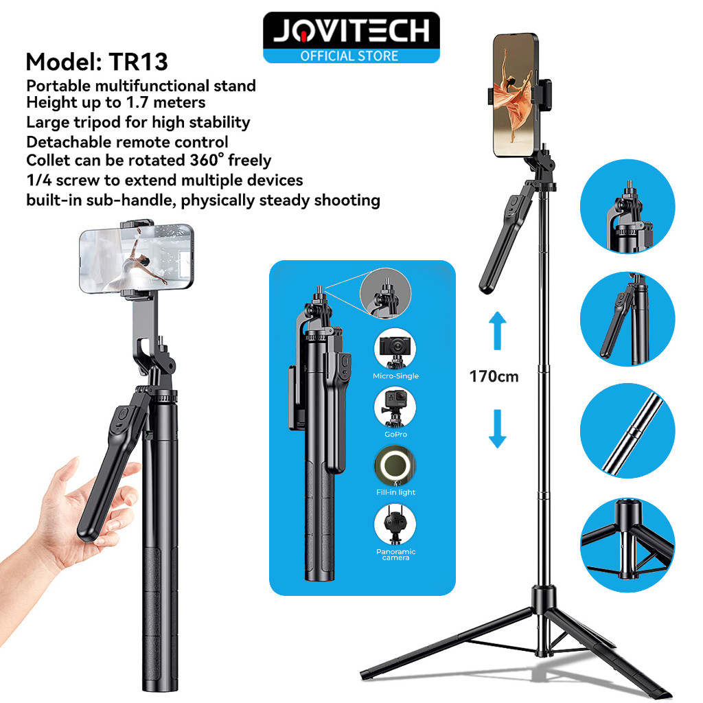 (Gajah_Duduk) Jovitech 170cm Tongsis  Selfies  Stick Bluetooth Tripod Remote Shutter ( 3in1 )-TR03