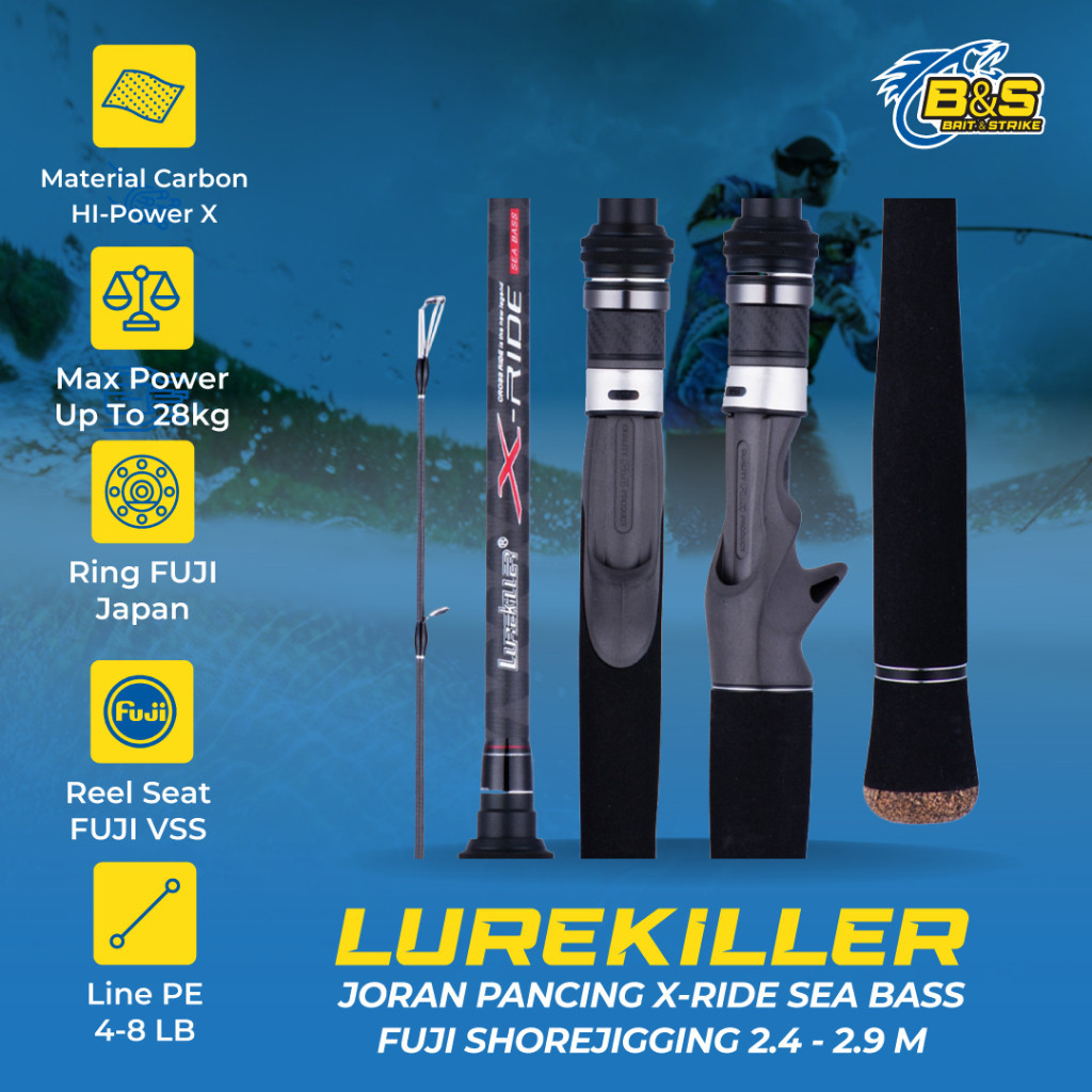 LureKiller Joran Pancing X-RIDE Sea bass 2.4m/2.7m/2.9m PE 1.5-3 Jig WT 15-50g Joran pancing fuji li