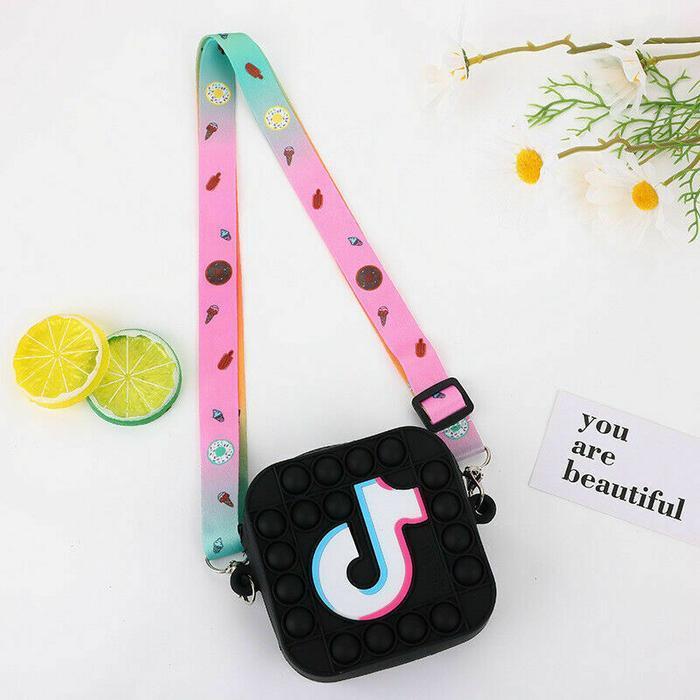 [BIG SALE] Tas Selempang Anak pop it Bag POP ITS POPIT PUSH IT TIKTOK Dompet Mini - Hitam