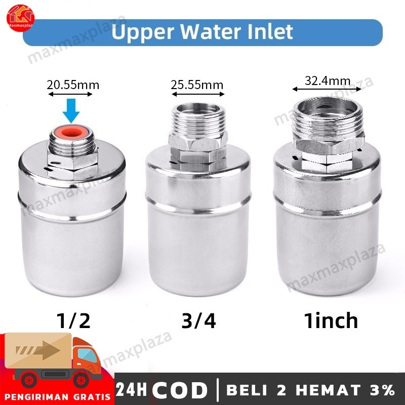 Kran Pelampung Otomatis Stainless Steel 304-Katup Pengontrol Level Air untuk Tangki,Toren,Tandon&Kol