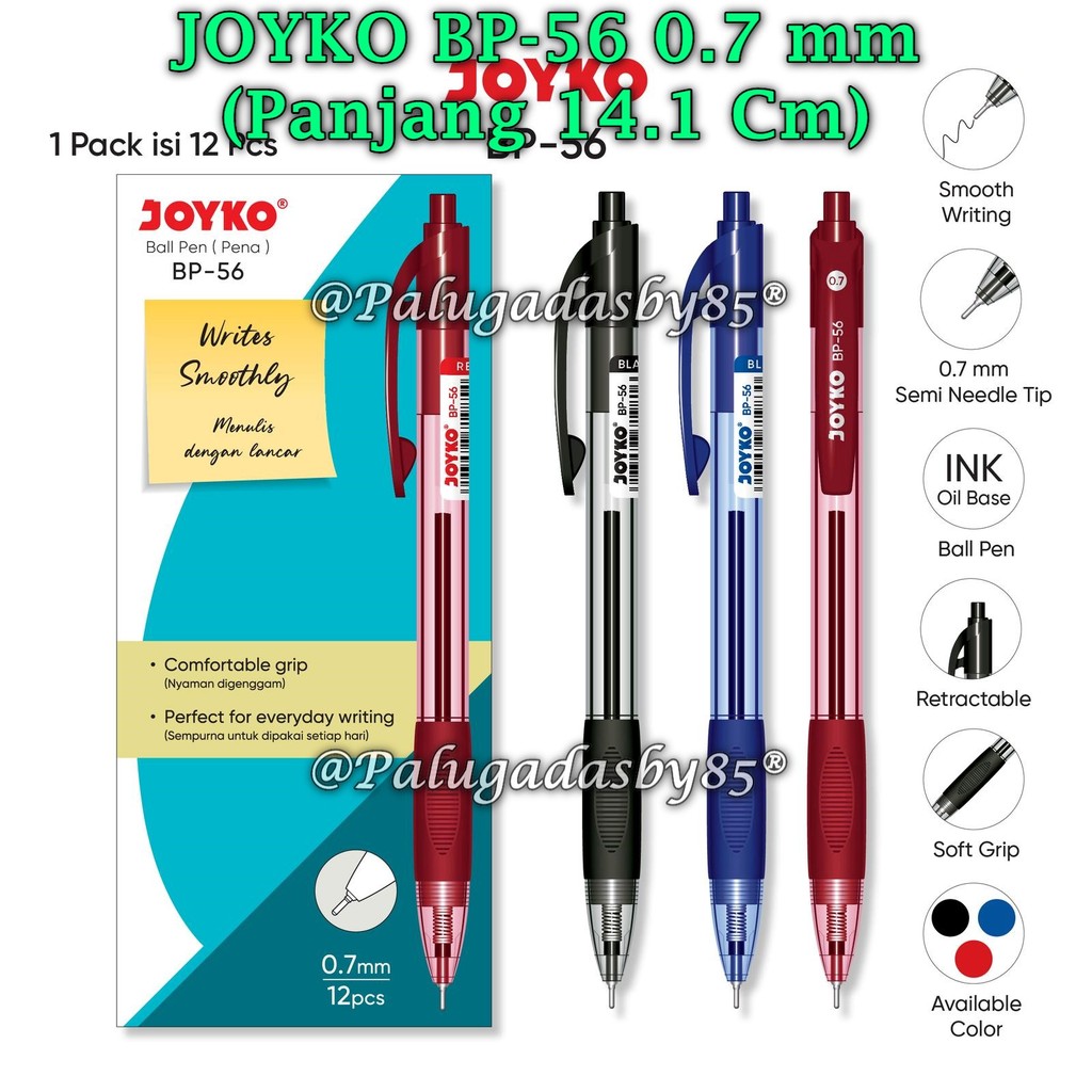 (1 Pak Isi 12 Pcs) Bolpen JOYKO BP-56 0.7 / JOYKO Ball Pen Pulpen Pena BP-56 0.7 mm (1 Pak/12 Pcs)