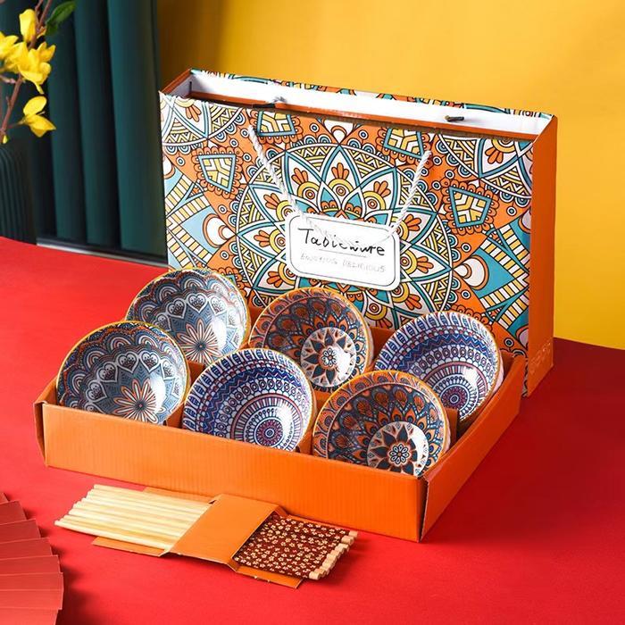 Souvenir mangkuk set porselen biru dan putih bermutu tinggi  keramik kotak hadiah  Jepang kado perni