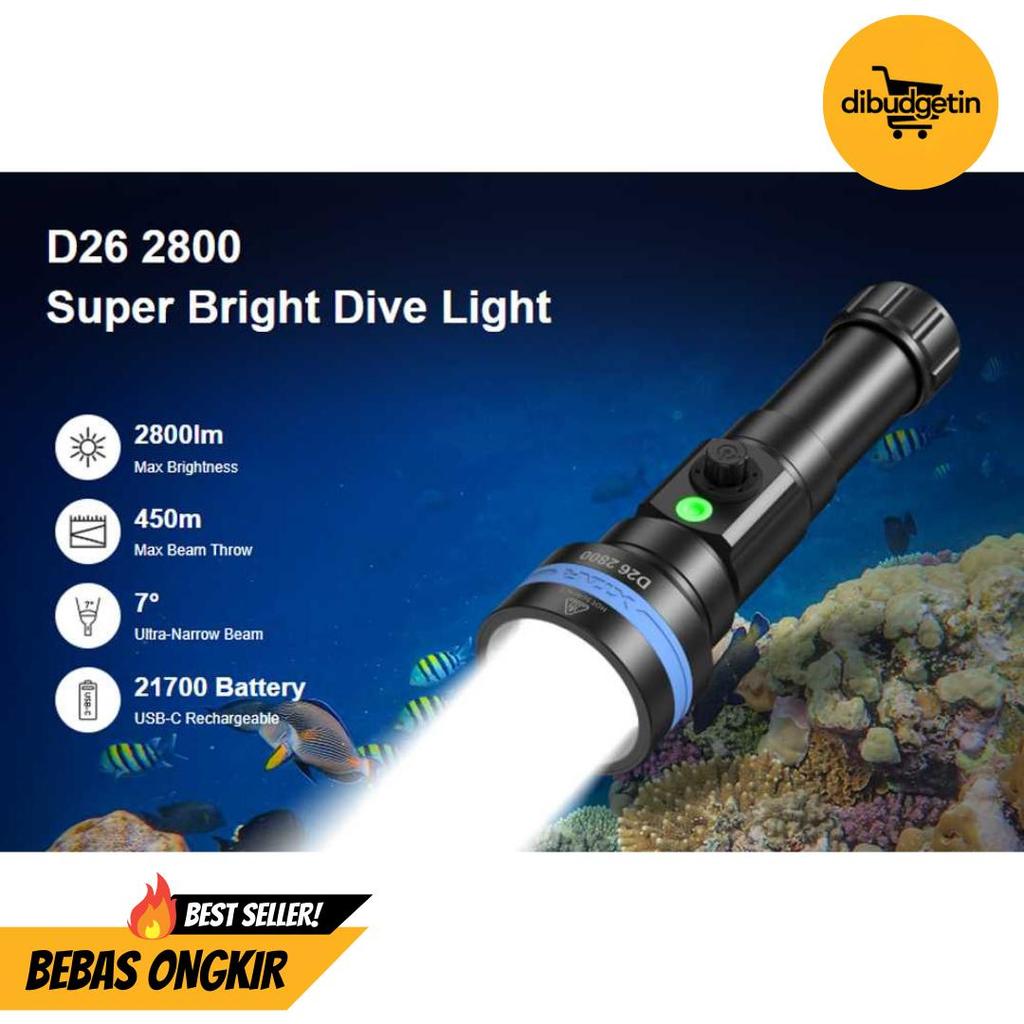 XTAR Senter Selam Diving Flashlight LED High Beam IPX8 2800 Lumens - D26 2800