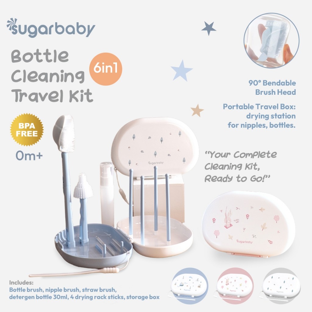 SUGAR BABY Bottle Cleaning Travel Kit 6in1 | Pembersih Dot Susu Portable Praktis Aman Newborn Feedin