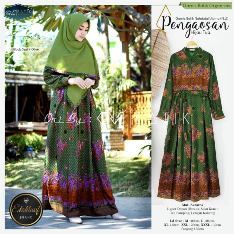 GAMIS BATIK MUSLIMAT NU TERBARU 2023 SERAGAM HIJAU WANITA PAYUNG  PENGAJIAN FATAYAT NU DEWASA JUMBO 