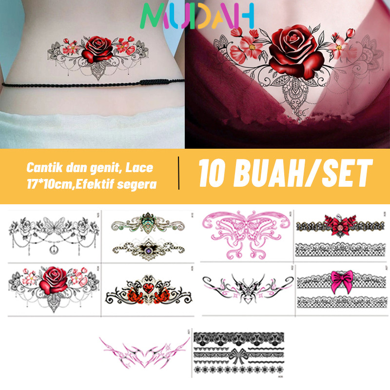 10 Pcs/Set Stiker Tato Sementara Anti Air Palsu Tato Warni Tato Sementara Stiker Tato Dewasa Halal