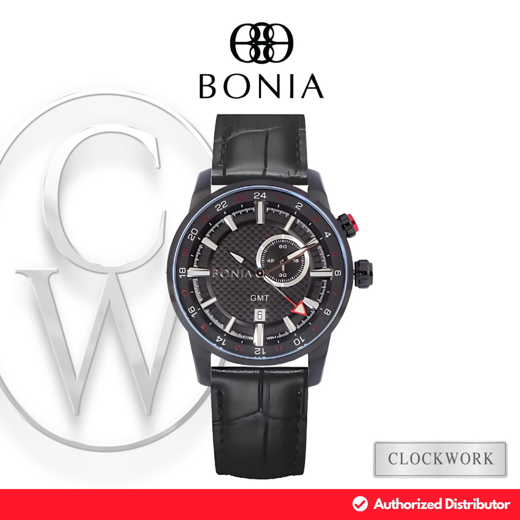 Jam Tangan Pria Bonia GMT Analog BNB10254 Kulit Sporty Casual