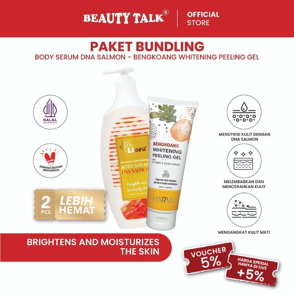 [Bundling Hemat-2 Pcs] LIORA Body Serum DNA Salmon 750ml + HARVA Peeling Gel Bengkoang 100ml