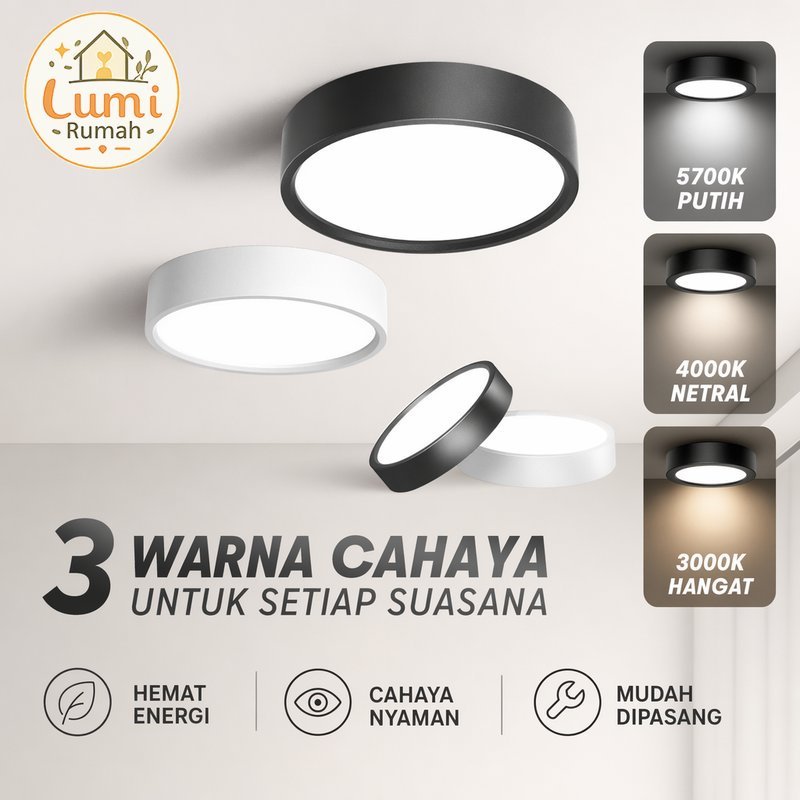 lampu downlight plafon minimalis led cob tempel 3 warna hemat energi ruang tamu kamar tidur