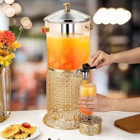 Dispenser Jus 8L Gold Tower dengan Stand Mewah Tempat Minuman Air Jus Premium