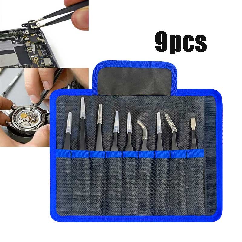 Eyebrow Tweezer Lurus Dan Bengkok Sembilan Pcs Pinset Coil Kapas Vape Alat Kecantikan Komplit