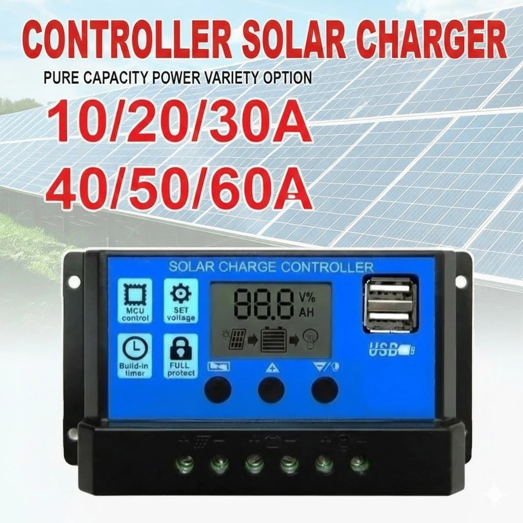 (COD)Solar Charge Controller LCD LED Display Solar PWM 12V/24V 50A 60A USB Panel Surya Charge Cell P