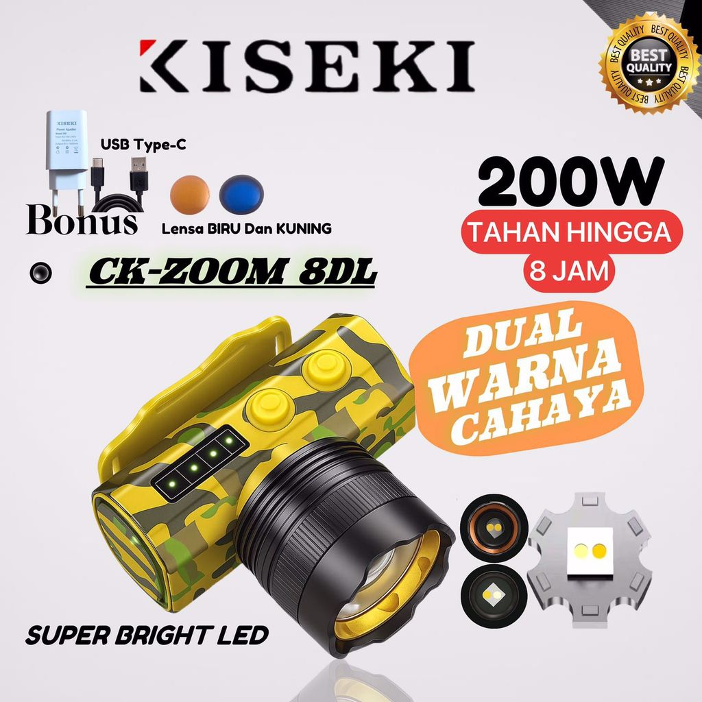 Kiseki Senter Kepala Dua Warna Cahaya CK-ZOOM 8DL 200Watt Senter Kepala Zoom Dua Warna Cahaya Putih 
