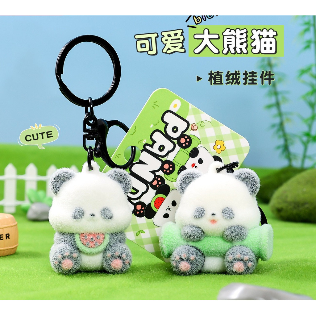 Gantungan kunci panda flocking Gantungan kecil boneka flocking halus Liontin tas hadiah kecil kreati