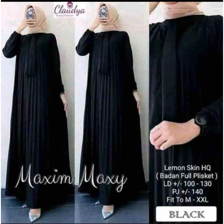 Gamis plisket  wanita gamis jumbo premium hitam polos baju muslim jumbo premium  gamis plisket jumbo