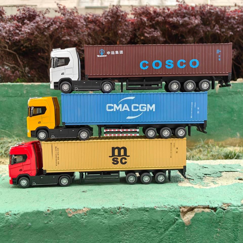 1:50 Alloy Diecast Large Truck Model Car Toy Simulation Container Toy Sound and Light Pull BackTrans