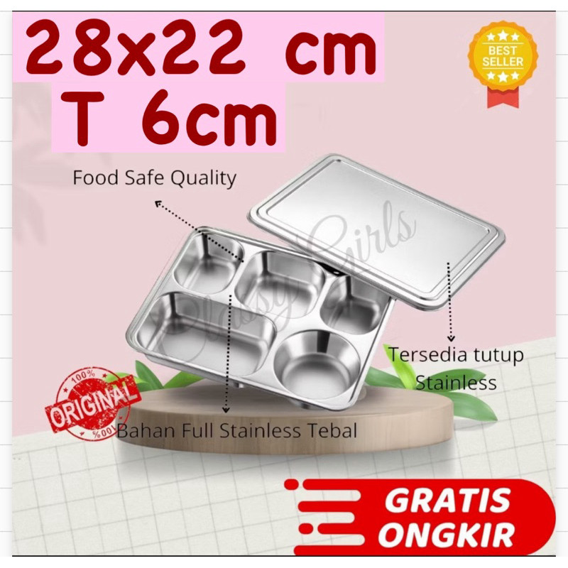 FOOD TRAY OMPRENG  STAINLESS  304 SEKAT 5  KOTAK MAKAN STAINLESS