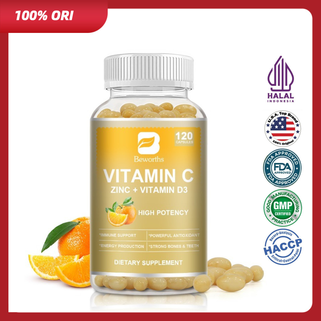 BEWORTHS Vitamin C + Zinc + Vitamin D3 – Suplemen Imunitas & Antioksidan Tinggi untuk Tubuh Sehat
