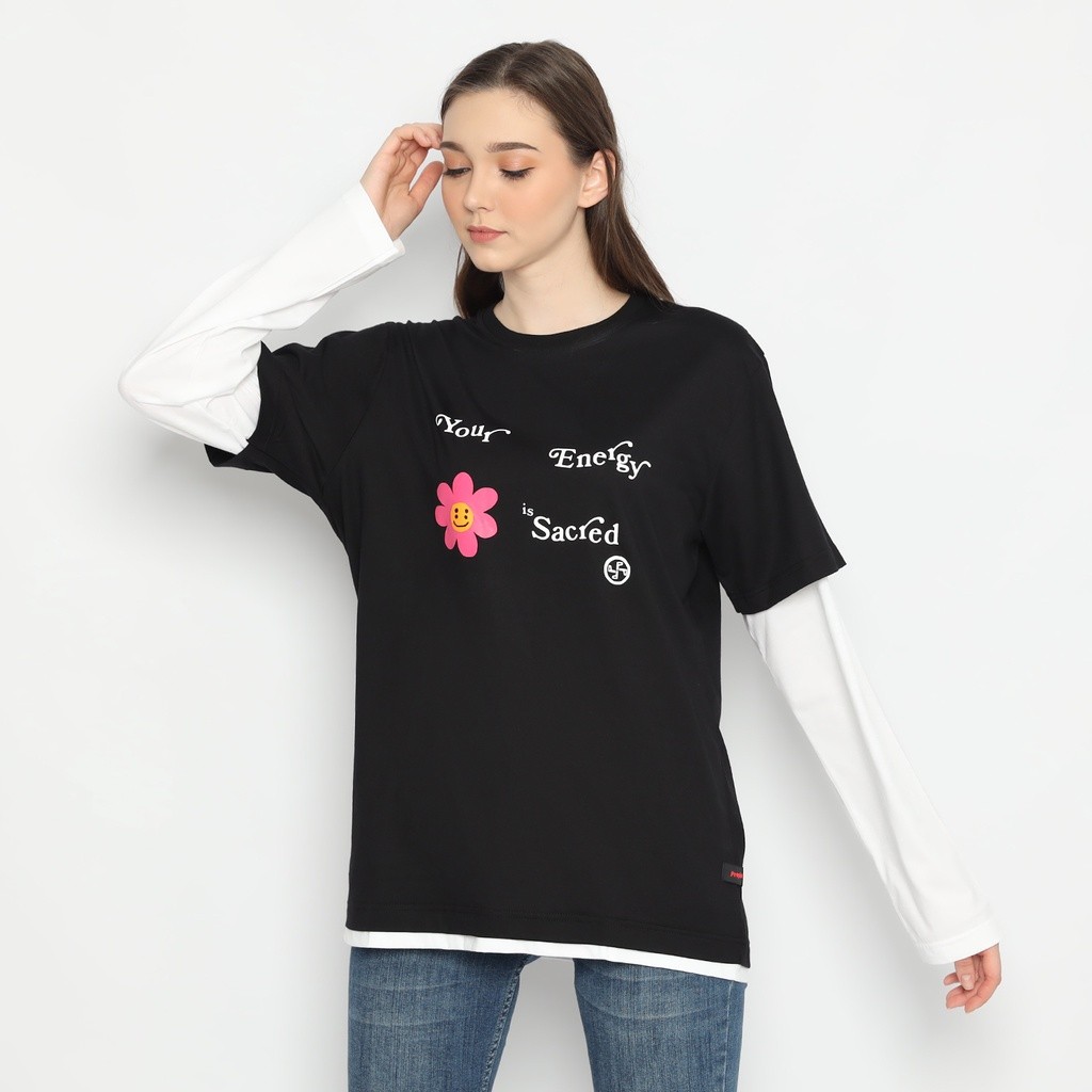 (COD) Peoples kaos pria unisex double layer your energy sacred - hitam putih