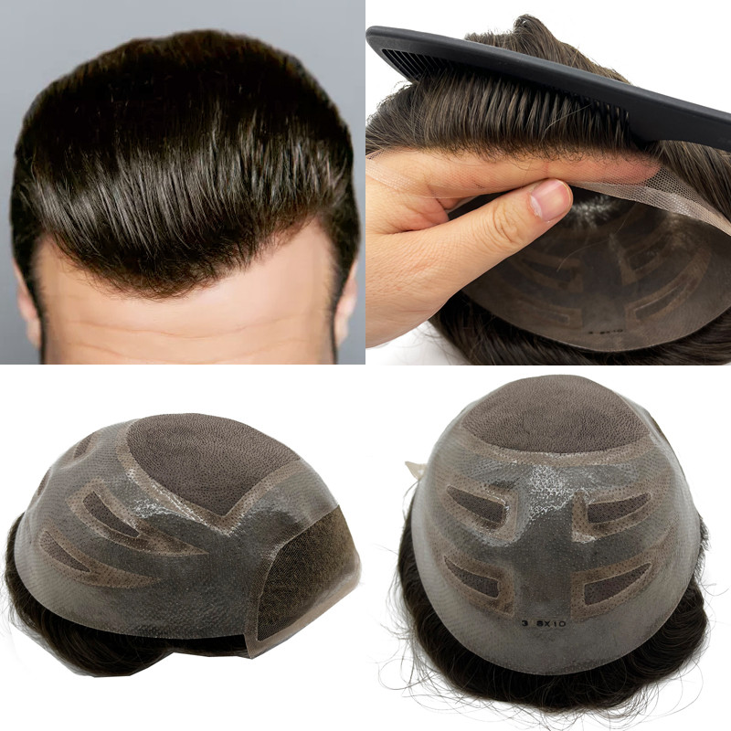 VERSALITE Base Best Quality 100% Human Hair Replacement Men's Wig Toupee Durable Of Mono Top Male Wi
