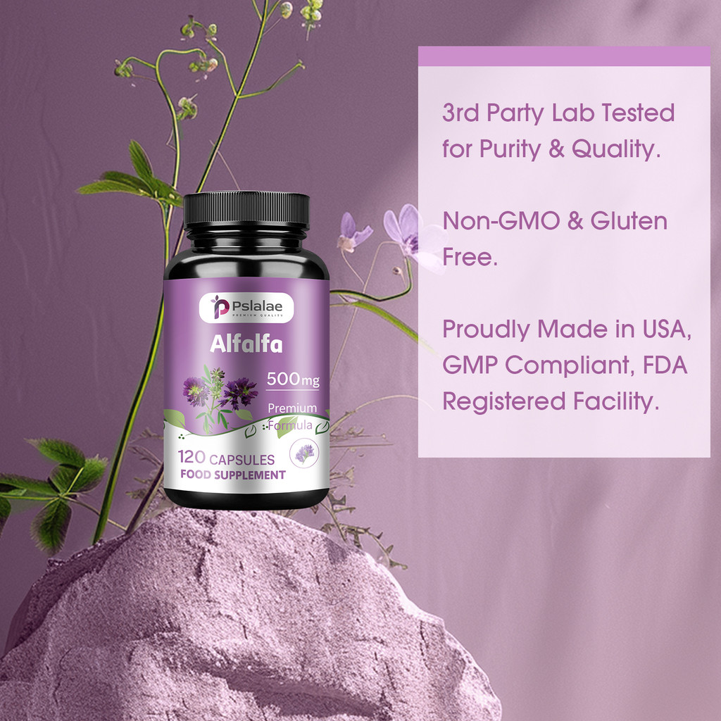 Pslalae - Suplemen Alfalfa - 500mg - Vegan, Non-GMO, Bebas Gluten - 30/60/120 Kapsul