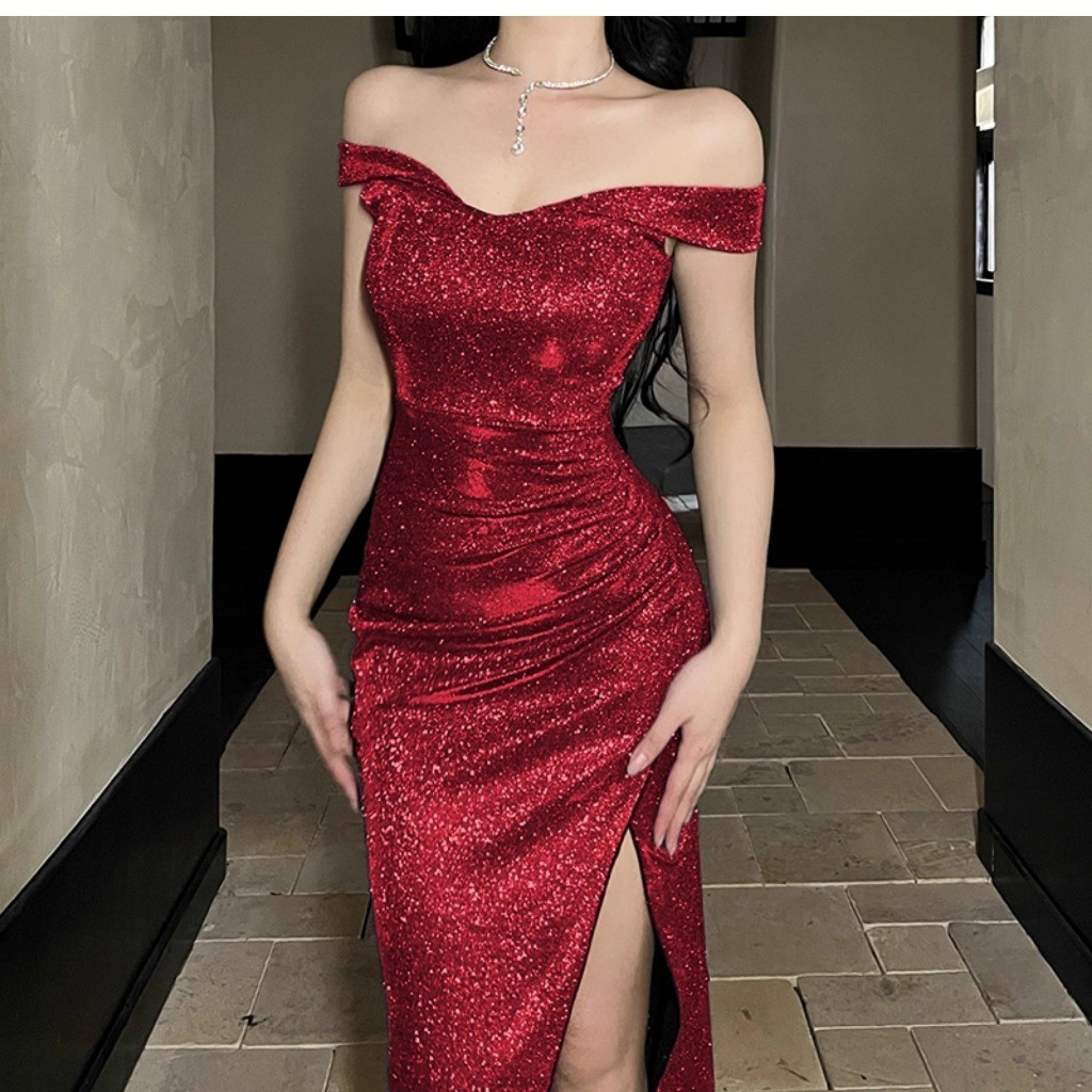 EMITA BLOOM long dress merah natal press body wanita premium jumbo korean style big size import baju